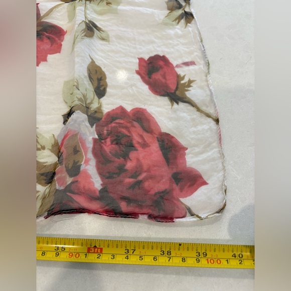Red & White Floral Sheer Scarf - Rich Red Roses - Picture 6 of 7